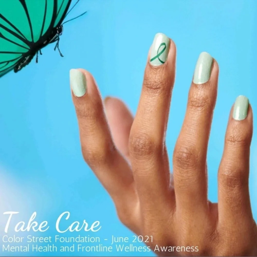 Color Street Take Care NAMI Mental Health Awareness Set Mint Green Glitter New
